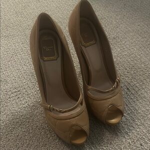 Dior Tan Peep-Toe Heels